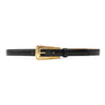 Bria Belt in black Italian calfskin with 24k gold-plated buckle and feather-edge finish, Streets Ahead