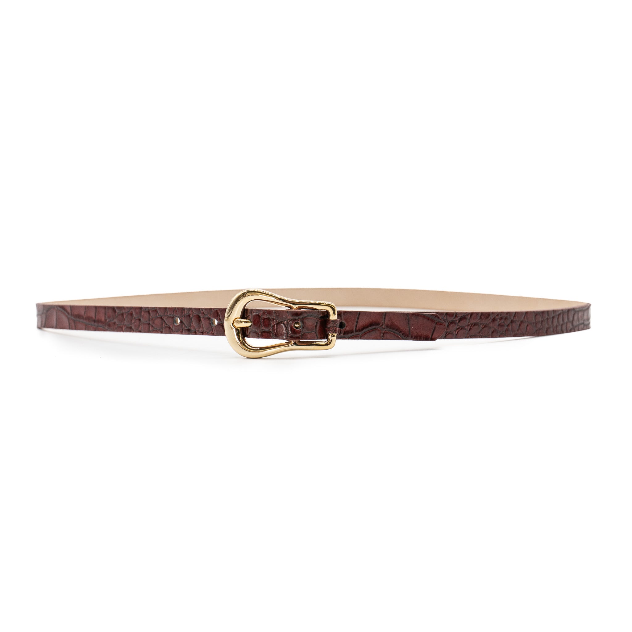 Será Belt in burgundy croc-embossed Italian leather with 24k gold-plated buckle, Streets Ahead