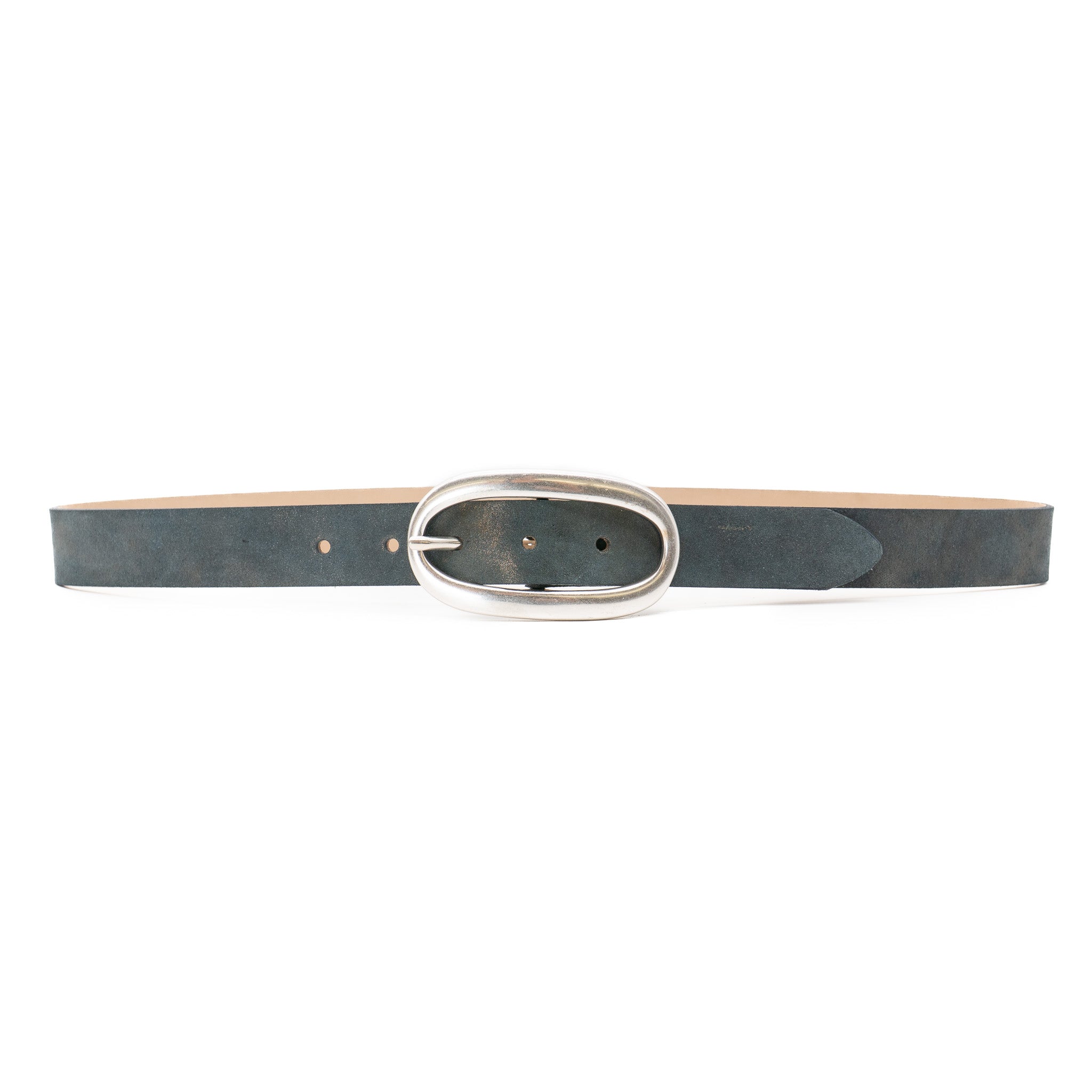 Noelle Belt in navy Italian suede with bronze shimmer and silver-plated buckle, Streets Ahead