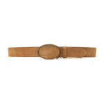 Sloane Belt - Italian tan suede leather belt with covered oval buckle, handcrafted in Los Angeles - Streets Ahead