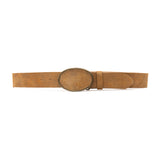 Sloane Belt - Italian tan suede leather belt with covered oval buckle, handcrafted in Los Angeles - Streets Ahead
