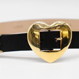 Black leather belt with a brass heart-shaped buckle - Streets Ahead