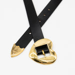Black leather belt with a brass heart-shaped buckle - Streets Ahead
