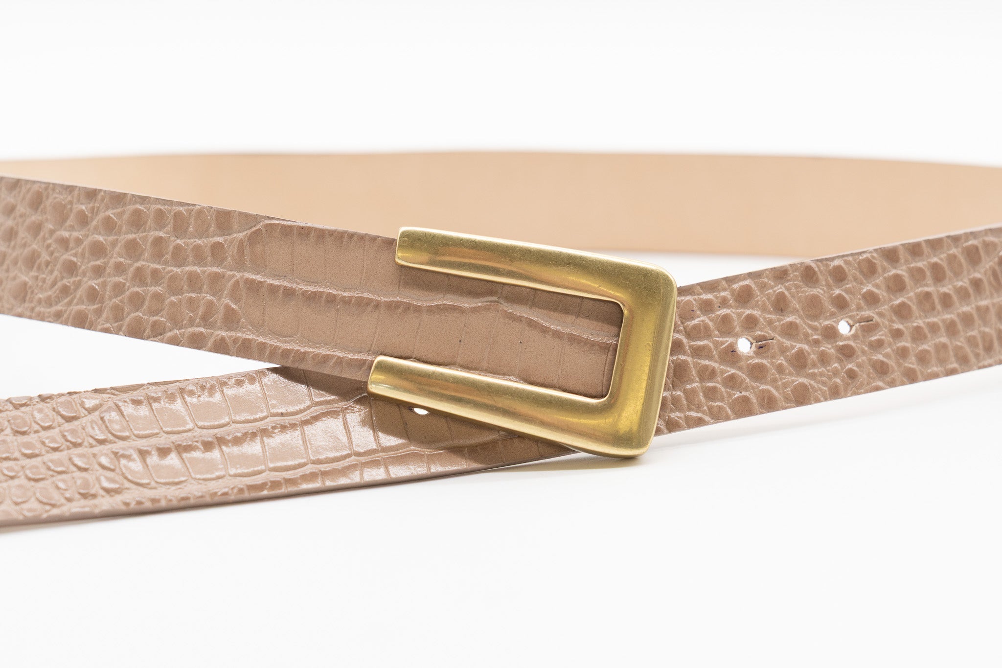 Livia Belt - Cappuccino Croc Embossed Leather - [description] - StreetsAheadInc