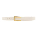 Ivory croc embossed Italian leather drop-waist belt with brass-plated buckle, handcrafted in Los Angeles