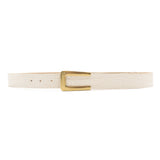 Ivory croc embossed Italian leather drop-waist belt with brass-plated buckle, handcrafted in Los Angeles