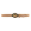 Italian suede leather belt with antiqued oval buckle and gold trim, handcrafted in Los Angeles