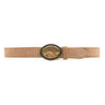 Alethea Belt in cappuccino Italian suede with brass-plated oval plaque buckle, Streets Ahead