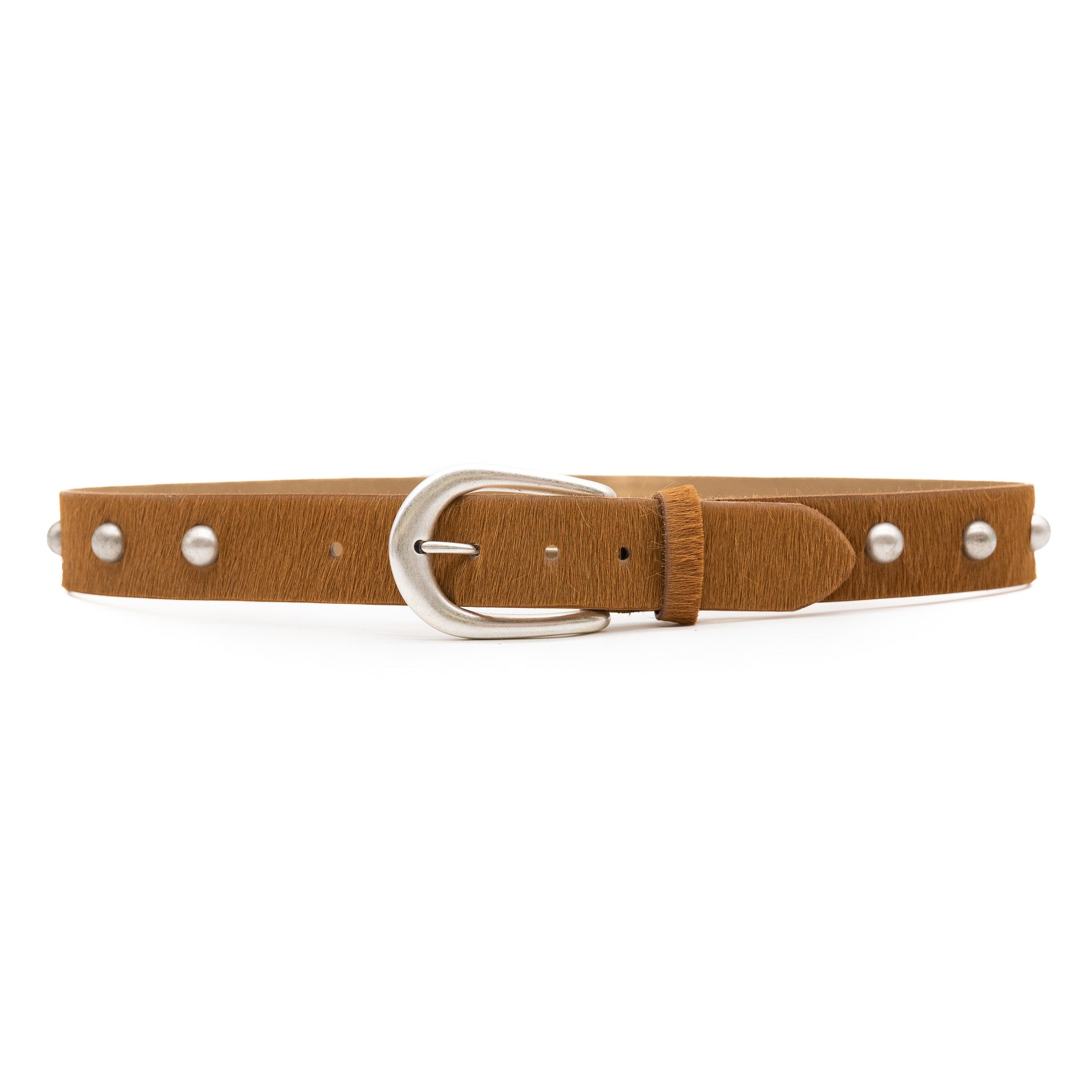 Hayes Belt in Italian calf hair with silver stud detailing and silver-plated buckle, Streets Ahead