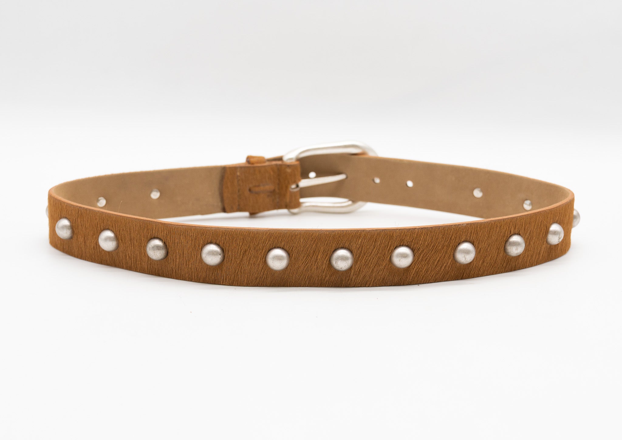 Hayes Belt - Studded calf hair leather belt with silver buckle, handcrafted in Los Angeles using Italian leather - Streets Ahead