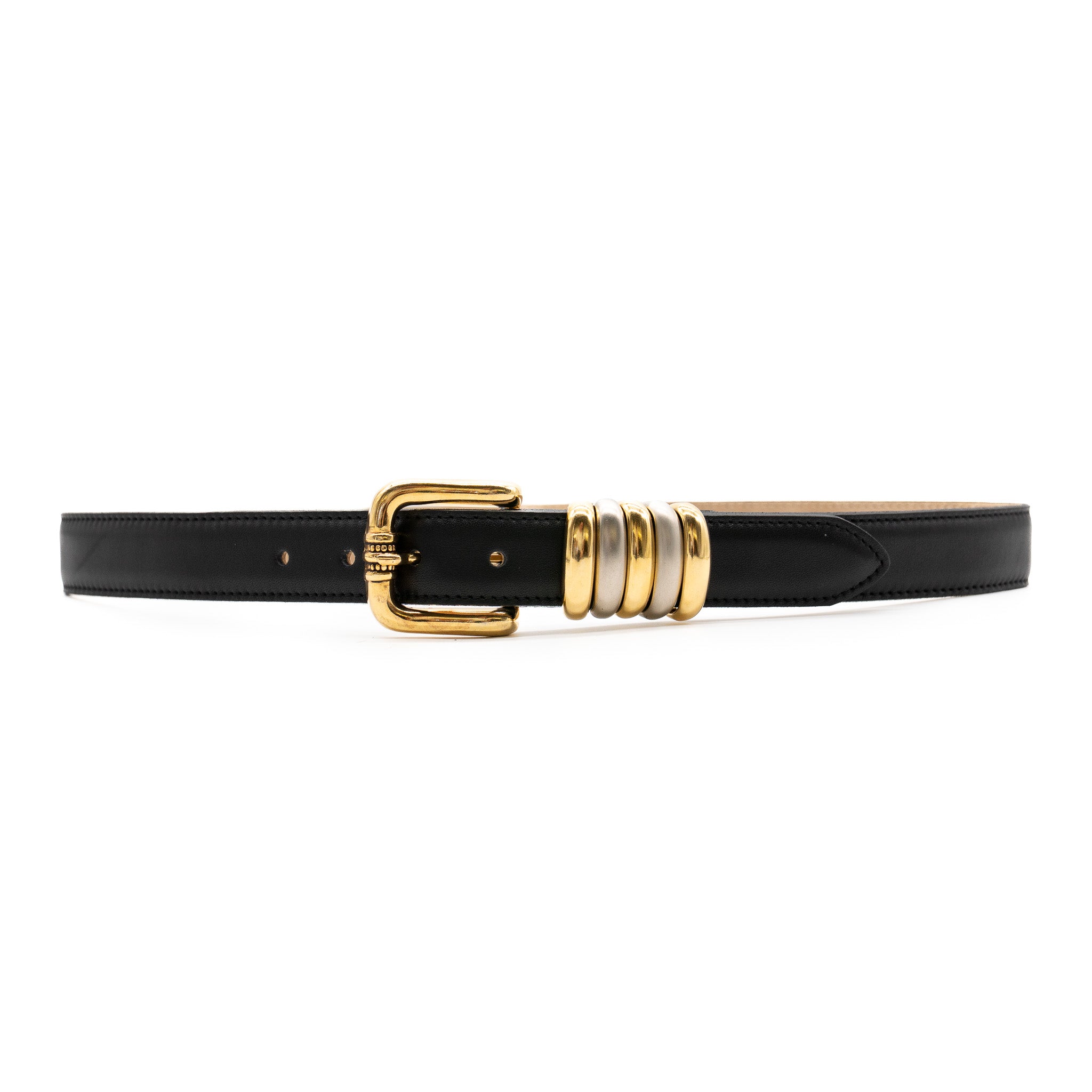 Elara Belt in smooth black Italian leather with 24k gold-plated buckle, Streets Ahead