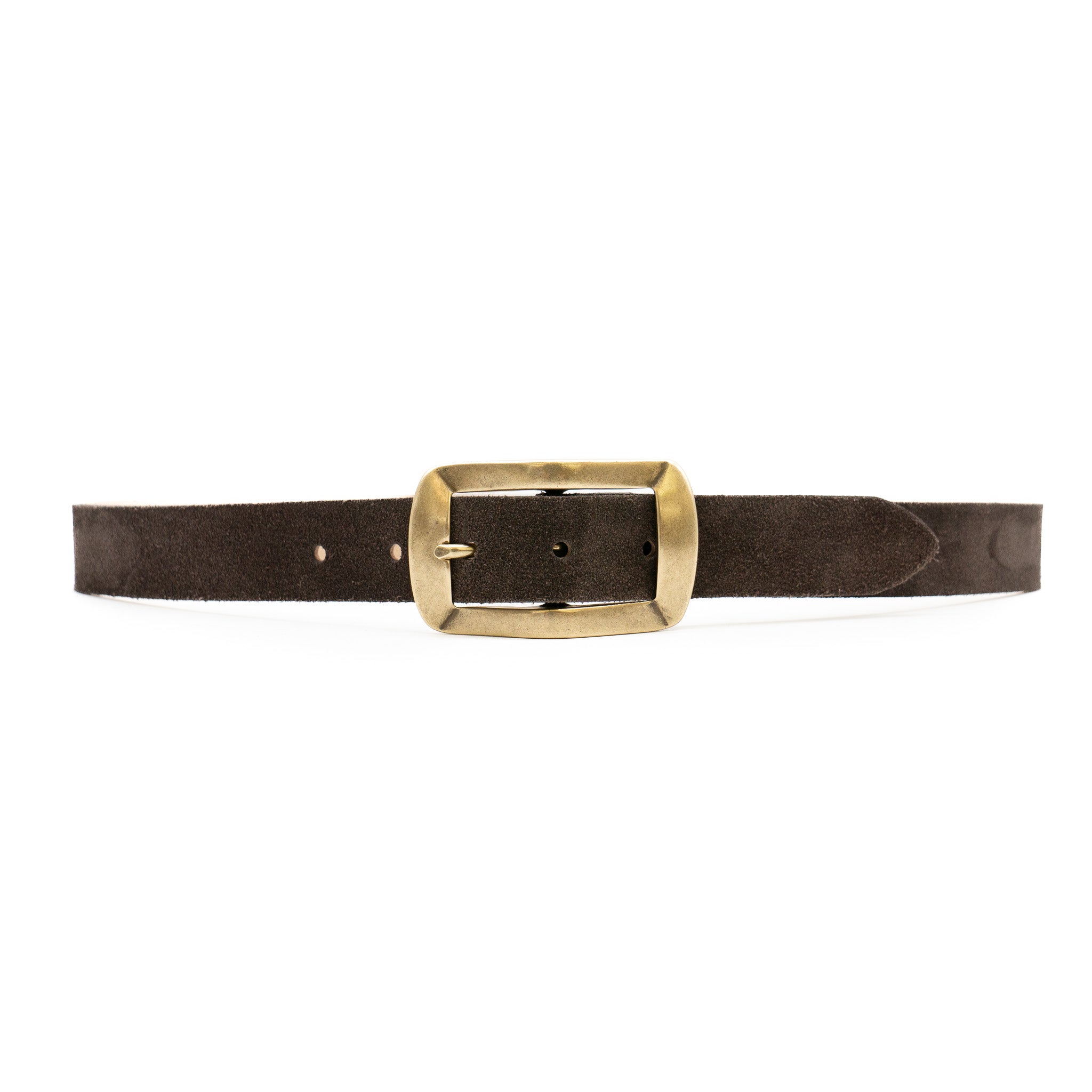 Arden Belt in espresso Italian suede with brass-plated buckle, Streets Ahead