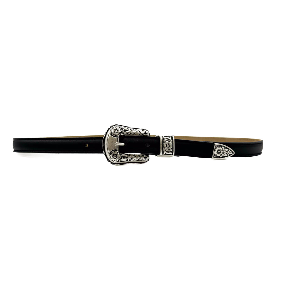 Tyra Belt - Modern Western Black Leather Belt - Streets Ahead