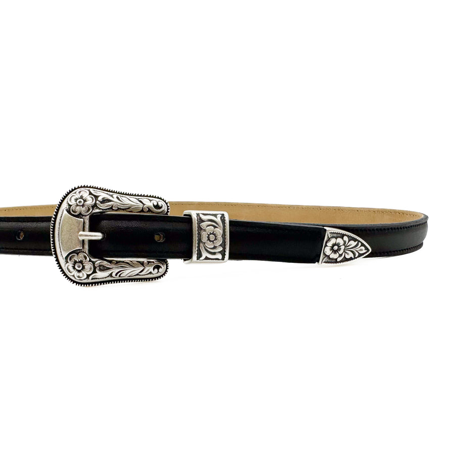 Tyra Belt - Modern Western Black Leather Belt - Streets Ahead