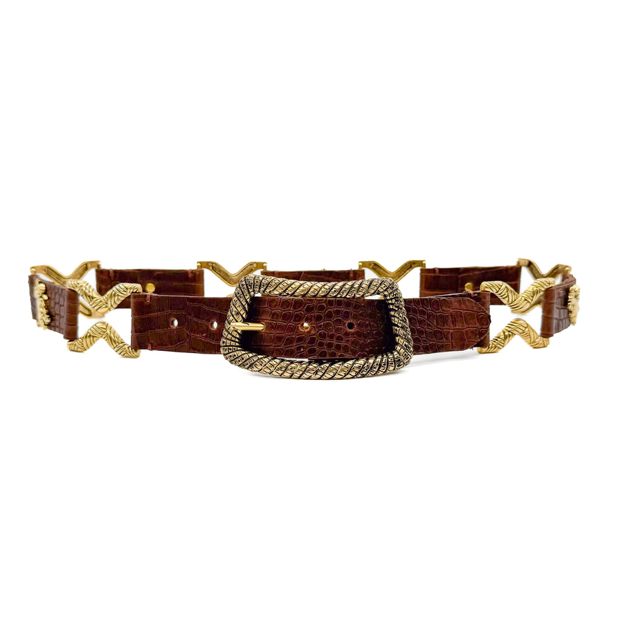 Angel Belt - Vintage Gold Hardware Embossed Italian Leather - Streets Ahead