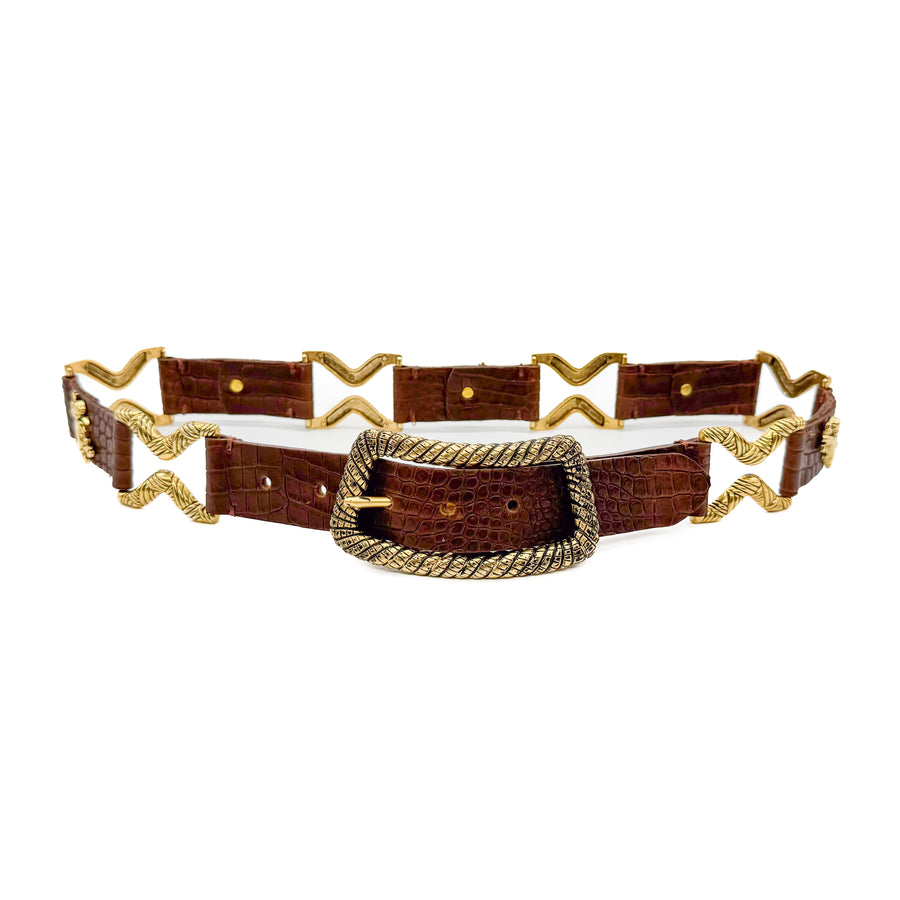 Angel Belt - Vintage Gold Hardware Embossed Italian Leather - Streets Ahead