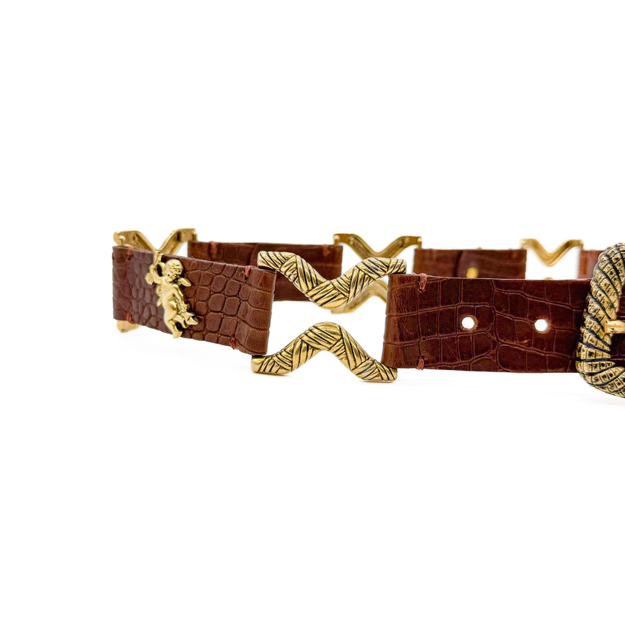 Angel Belt - Vintage Gold Hardware Embossed Italian Leather - Streets Ahead