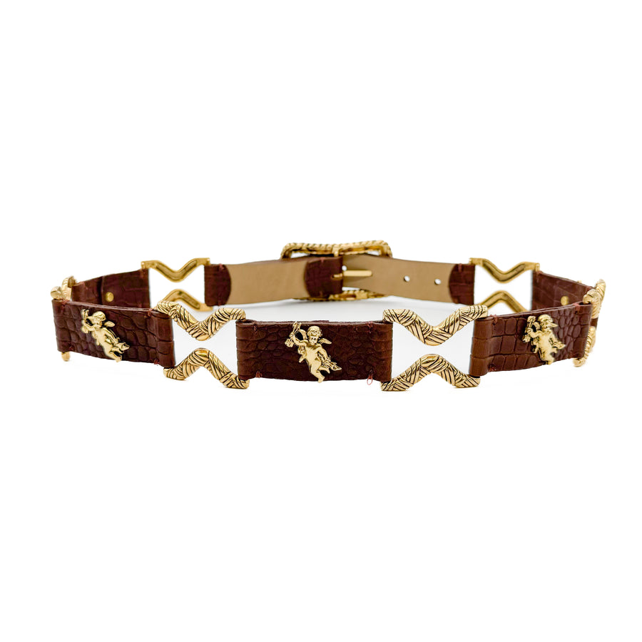 Angel Belt - Vintage Gold Hardware Embossed Italian Leather - Streets Ahead