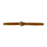 Gaby Belt - Tan Suede Narrow Leather Belt Gold Buckle - Streets Ahead