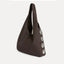 Angled view of the Rhea Slouchy Hobo in coffee nubuck showing slouchy silhouette and silver side detail - Streets Ahead