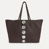 Gaia Tote in coffee Italian nubuck with silver hardware accents, Streets Ahead