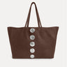 Gaia Tote in chocolate Italian nubuck with silver hardware accents, Streets Ahead