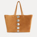 Gaia Tote in tan Italian suede with silver hardware accents, Streets Ahead