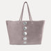 Gaia Tote in grey Italian suede with silver hardware accents, Streets Ahead