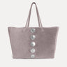 Gaia Tote in grey Italian suede with silver hardware accents, Streets Ahead