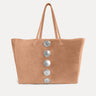 Gaia Tote in cappuccino Italian suede with silver hardware, Streets Ahead