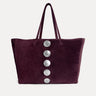 Gaia Tote in plum Italian suede with silver hardware accents, Streets Ahead