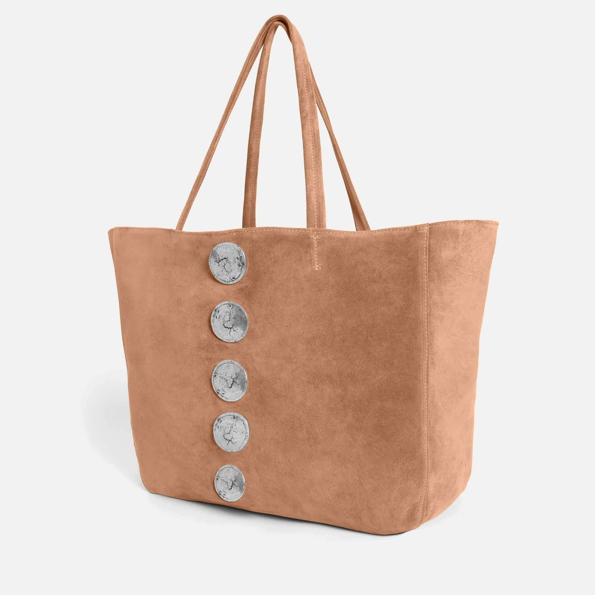 Streets Ahead Gaia Tote — soft cappuccino suede with double shoulder straps