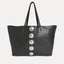 Front view of the Gaia Slouchy Tote in black Italian leather with silver hardware accents.