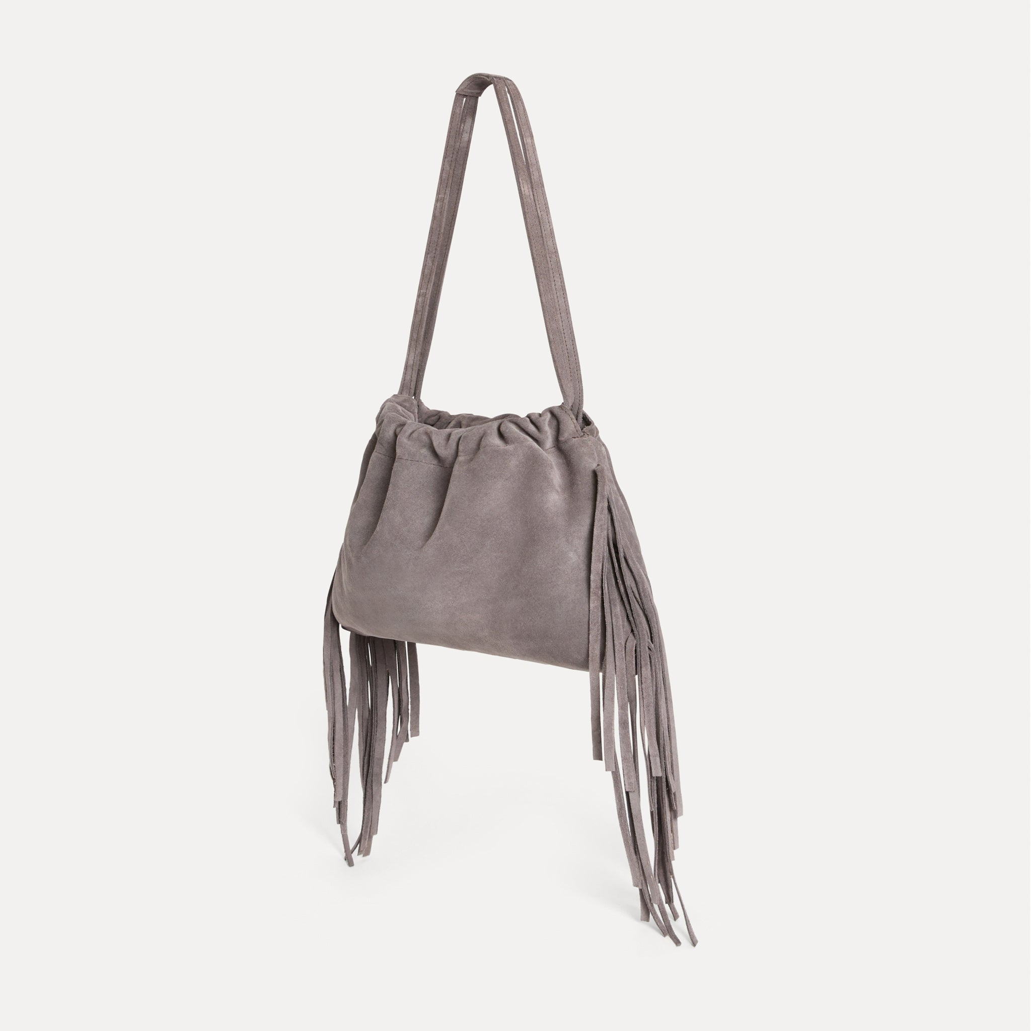 Streets Ahead Diana Fringe Bag — grey Italian suede with cascading fringe