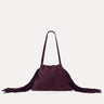Diana Fringe Bag in plum Italian suede with drawstring closure and fringe detail, Streets Ahead