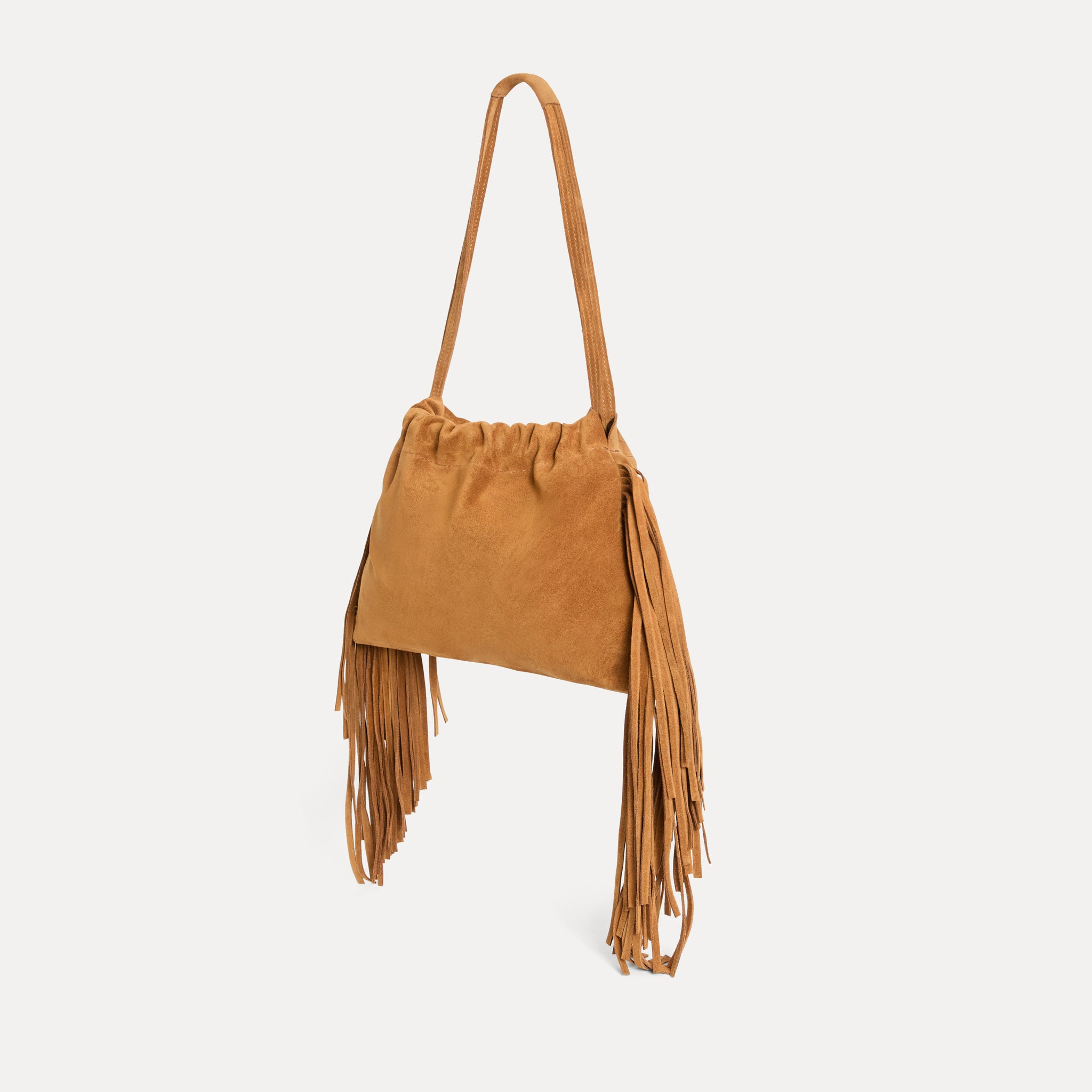 Streets Ahead Diana Fringe Bag — tan Italian suede with cascading fringe