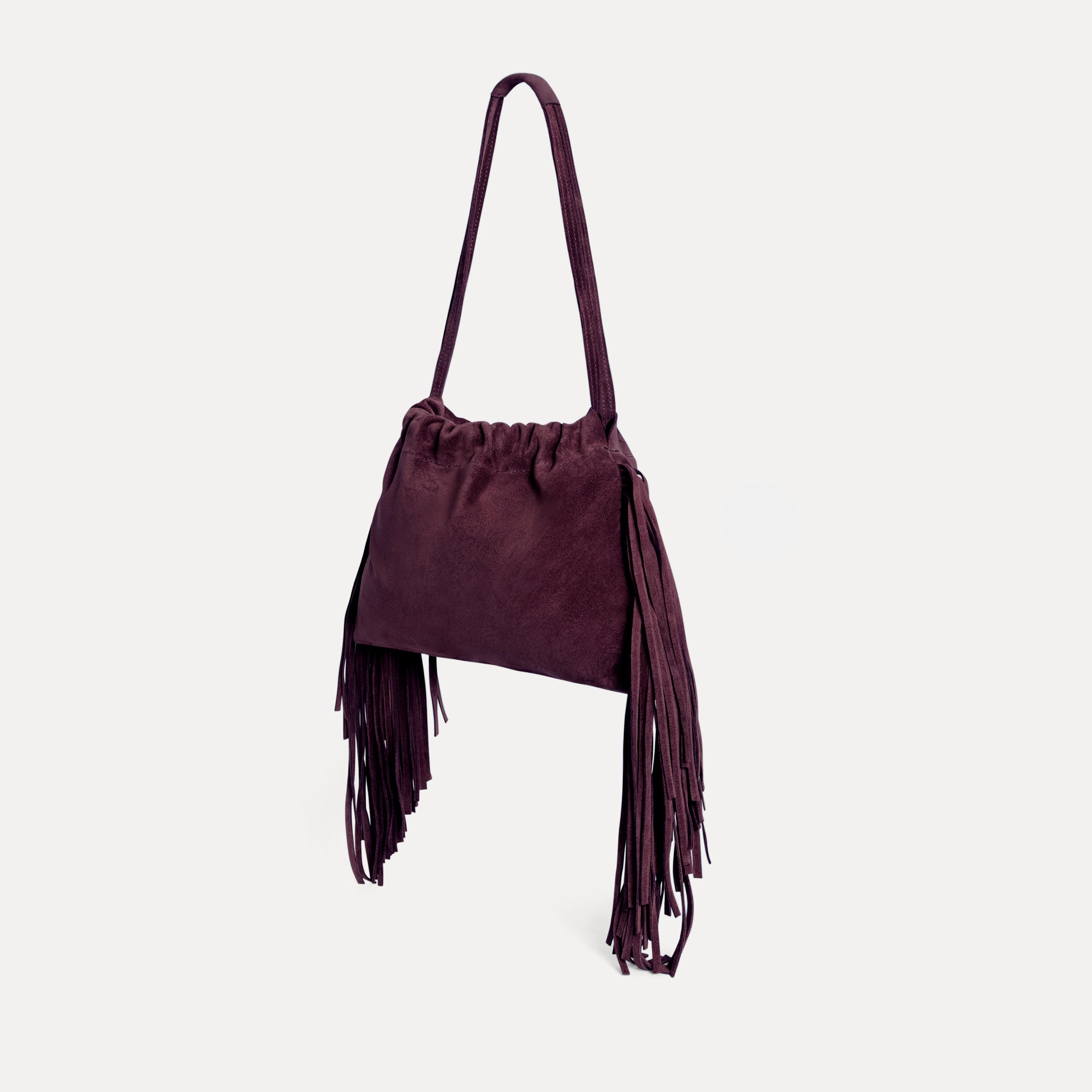 Streets Ahead Diana Fringe Bag — plum Italian suede with cascading fringe