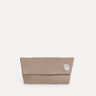 Vesta Clutch in taupe Italian nubuck, foldover design with zipper closure, Streets Ahead