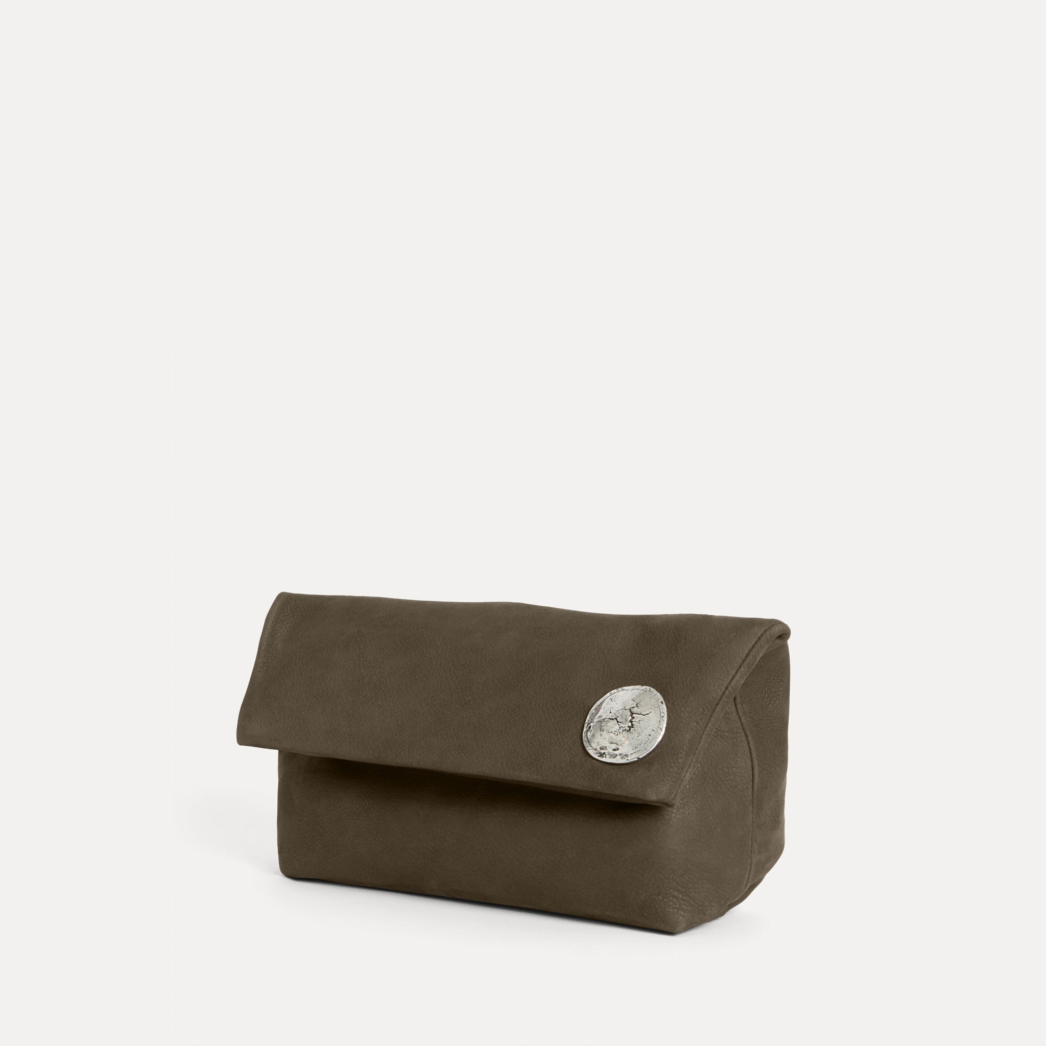 Streets Ahead Vesta Clutch — cactus nubuck soft foldover clutch with hardware accents