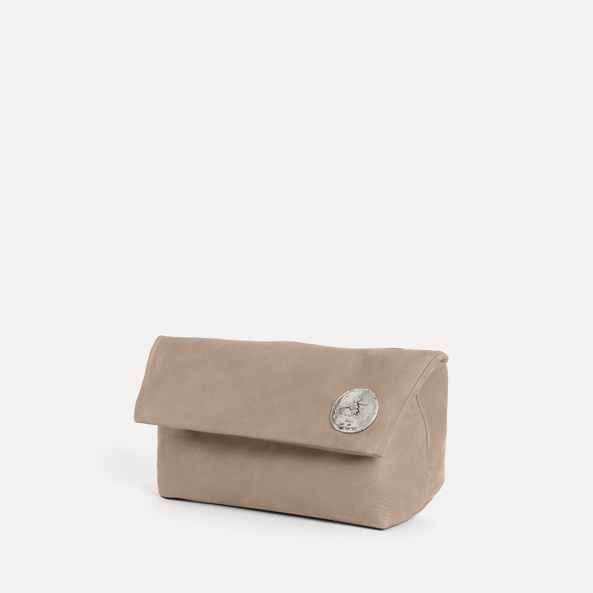 Streets Ahead Vesta Clutch — taupe nubuck soft foldover clutch