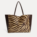 Brown zebra calf hair Italian leather Savannah tote with matching pouch