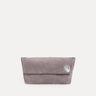 Vesta Clutch in grey Italian suede, foldover design with zipper closure, Streets Ahead