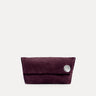 Vesta Clutch in plum Italian suede, foldover design with zipper closure, Streets Ahead