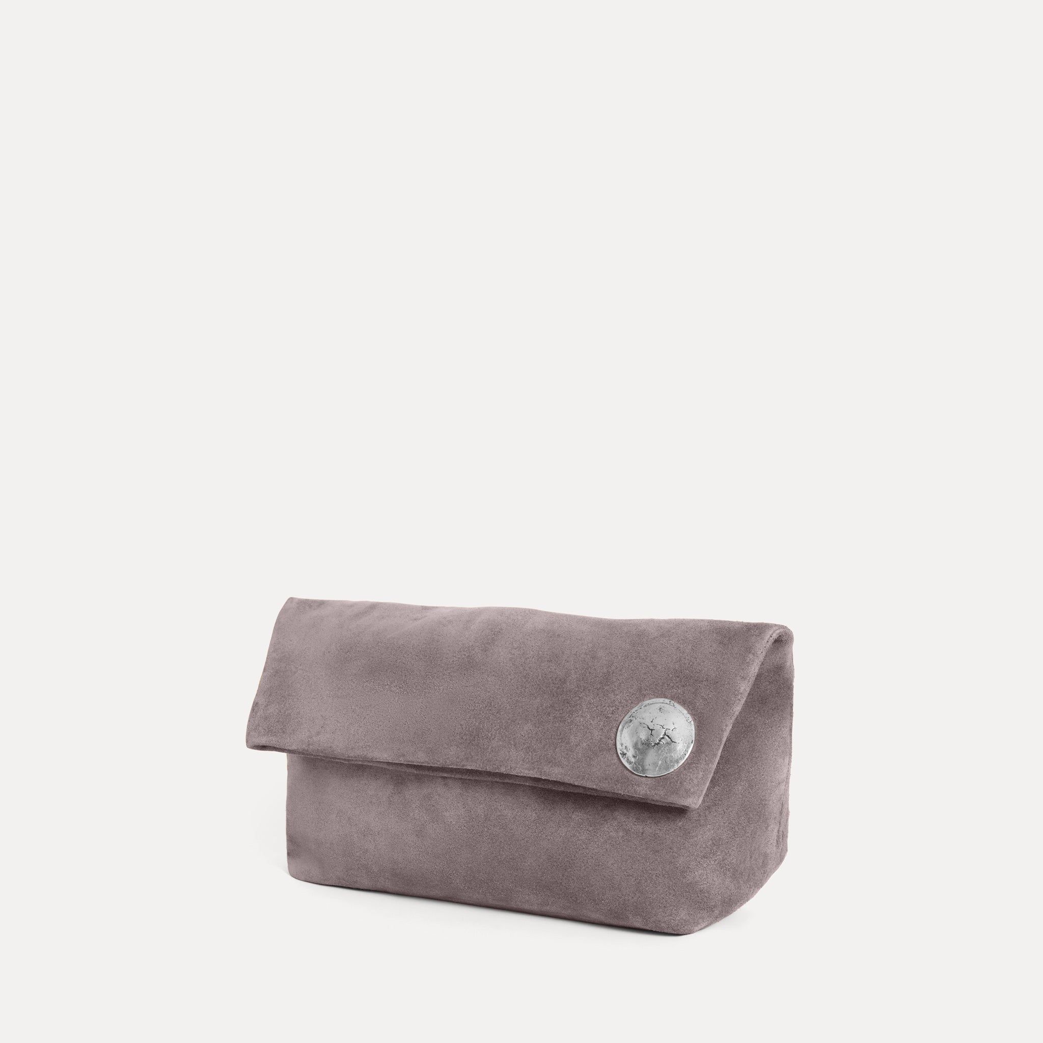 Streets Ahead Vesta Clutch — grey suede soft foldover clutch