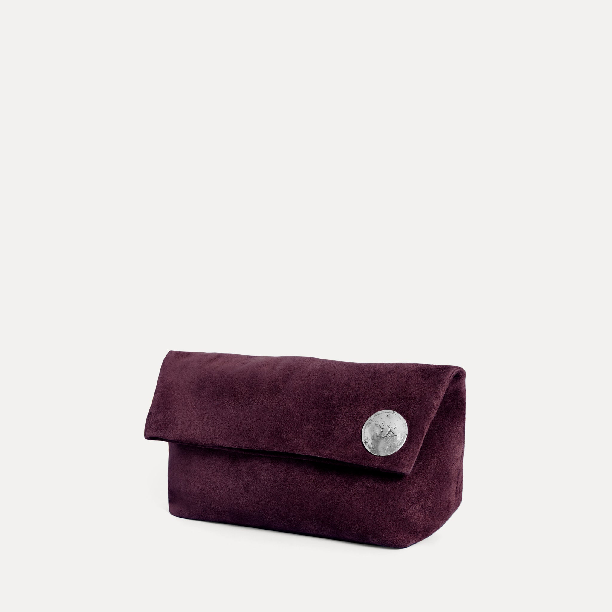 Streets Ahead Vesta Clutch — plum suede soft foldover clutch