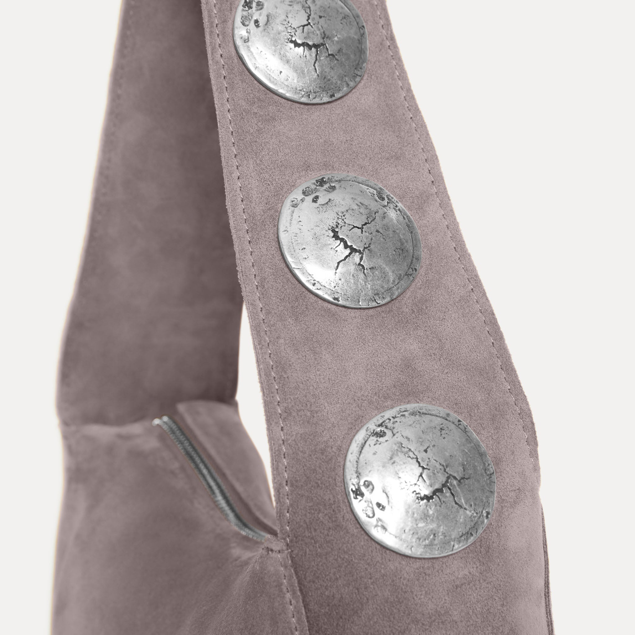 Streets Ahead Athena Shoulder Bag — grey Italian suede with signature concho hardware