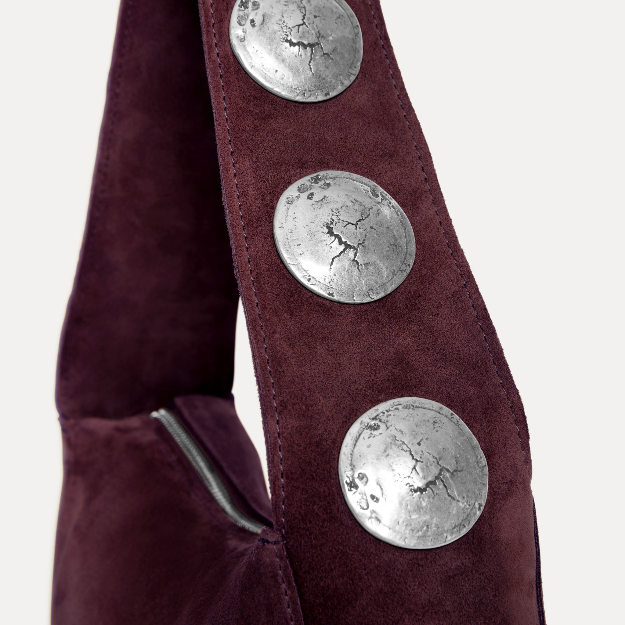 Streets Ahead Athena Shoulder Bag — plum Italian suede with signature concho hardware