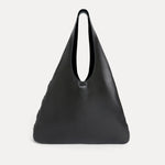 Front view of the Rhea Slouchy Hobo in black Italian leather with silver hardware on the sides - Streets Ahead