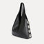 Angled view of the Rhea Slouchy Hobo in black leather showing slouchy silhouette and silver side detail - Streets Ahead