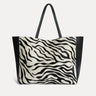 Black and white zebra calf hair Italian leather Savannah tote